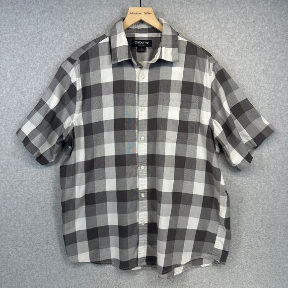 Claiborne Easy Care Shirt Mens Size L Check Cotton Blend Short Sleeve Button Up - Picture 1 of 10
